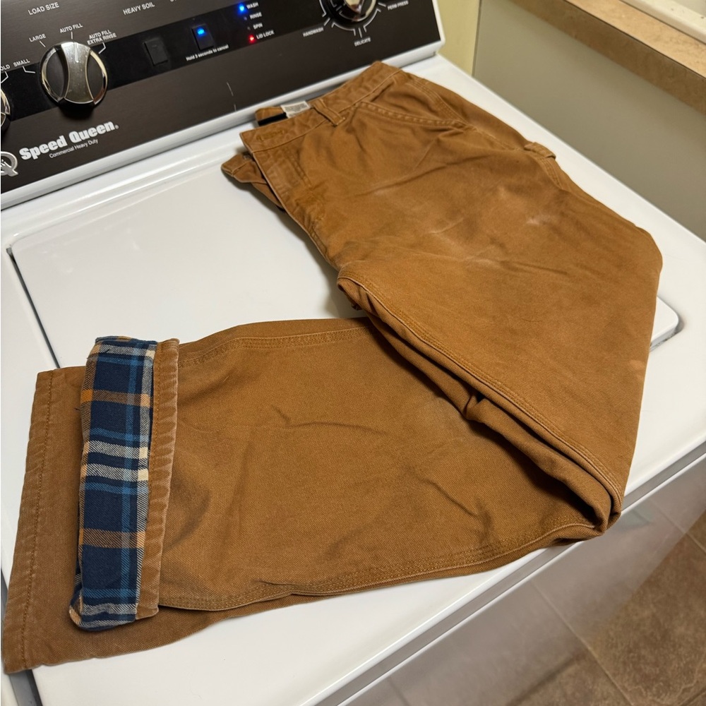 Carhartt Youth Tan Pants with Plaid Lining